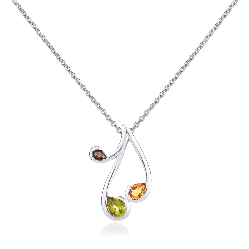 Peridot, Citrine and Smoky Quartz Necklace in Sterling Silver