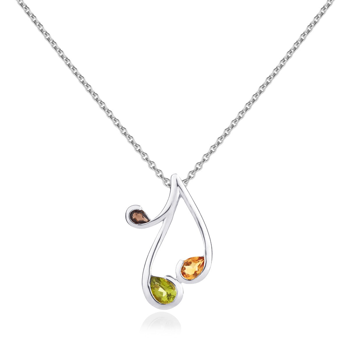Peridot, Citrine and Smoky Quartz Necklace in Sterling Silver
