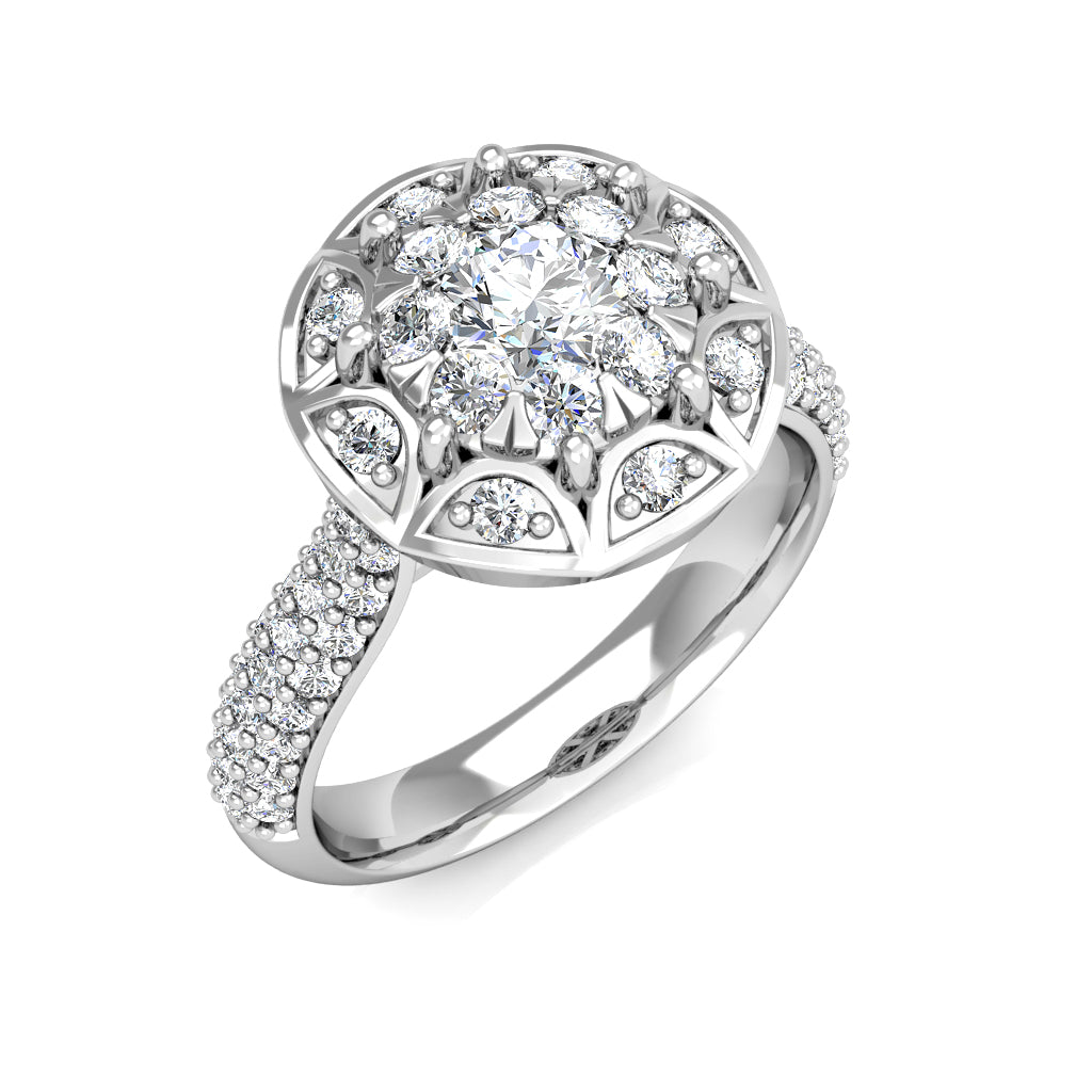Large round diamond statement ring in 18k white gold