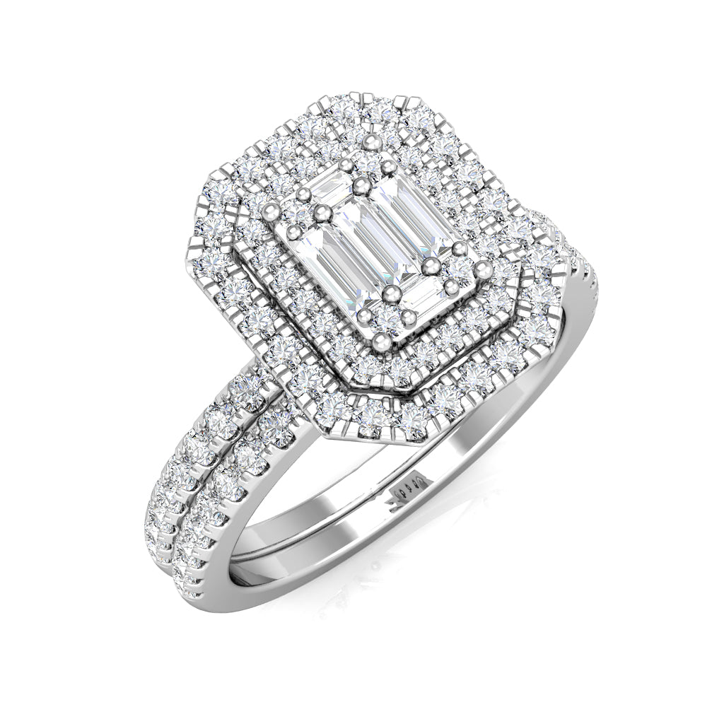 Emerald cut large diamond engagement ring in 18K white gold