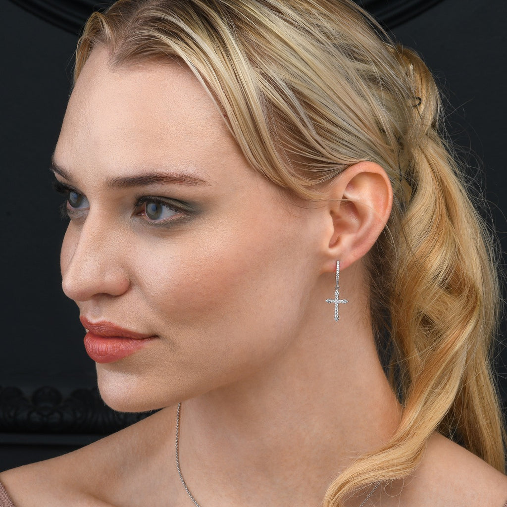 Cross hoop earrings for women in 925 silver