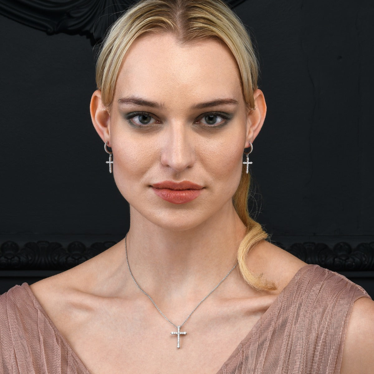 Cross Hoop Earrings in 925 Sterling Silver