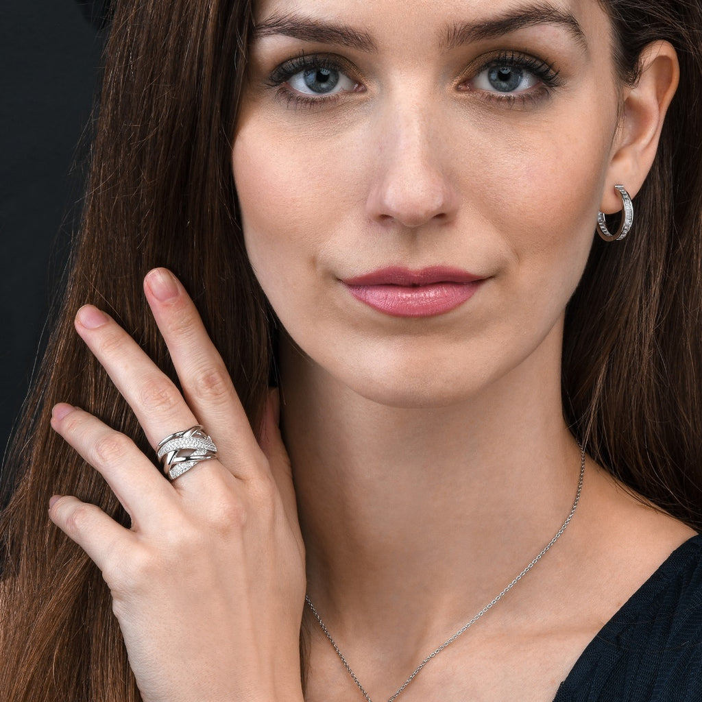 Sterling Silver Wide Criss Cross Silver Ring 