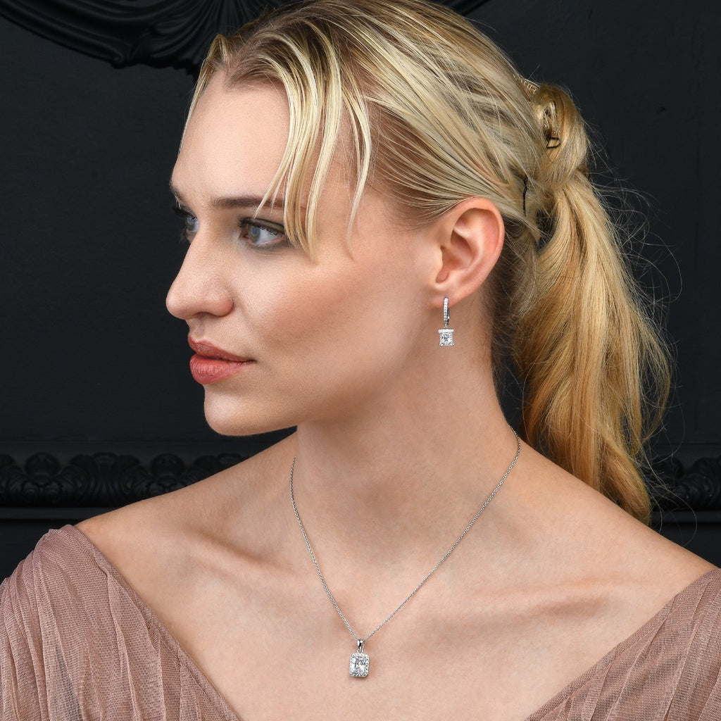 Sterling Silver Drop Earrings in Emerald Cut
