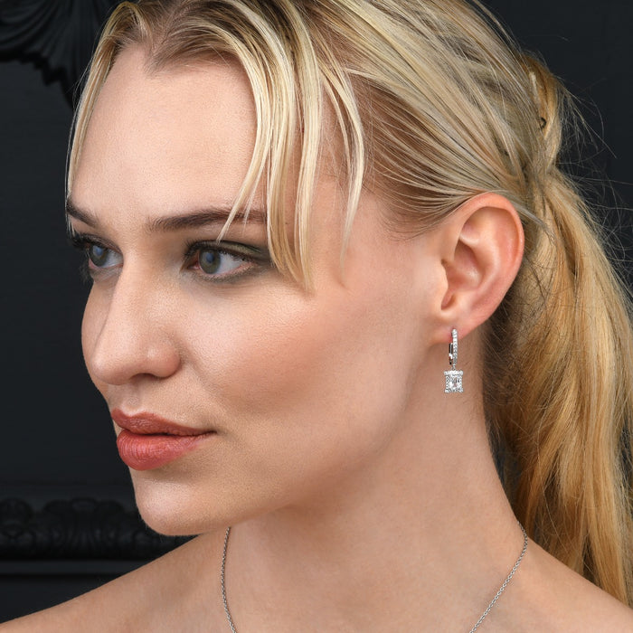Sterling Silver Drop Earrings in Emerald Cut