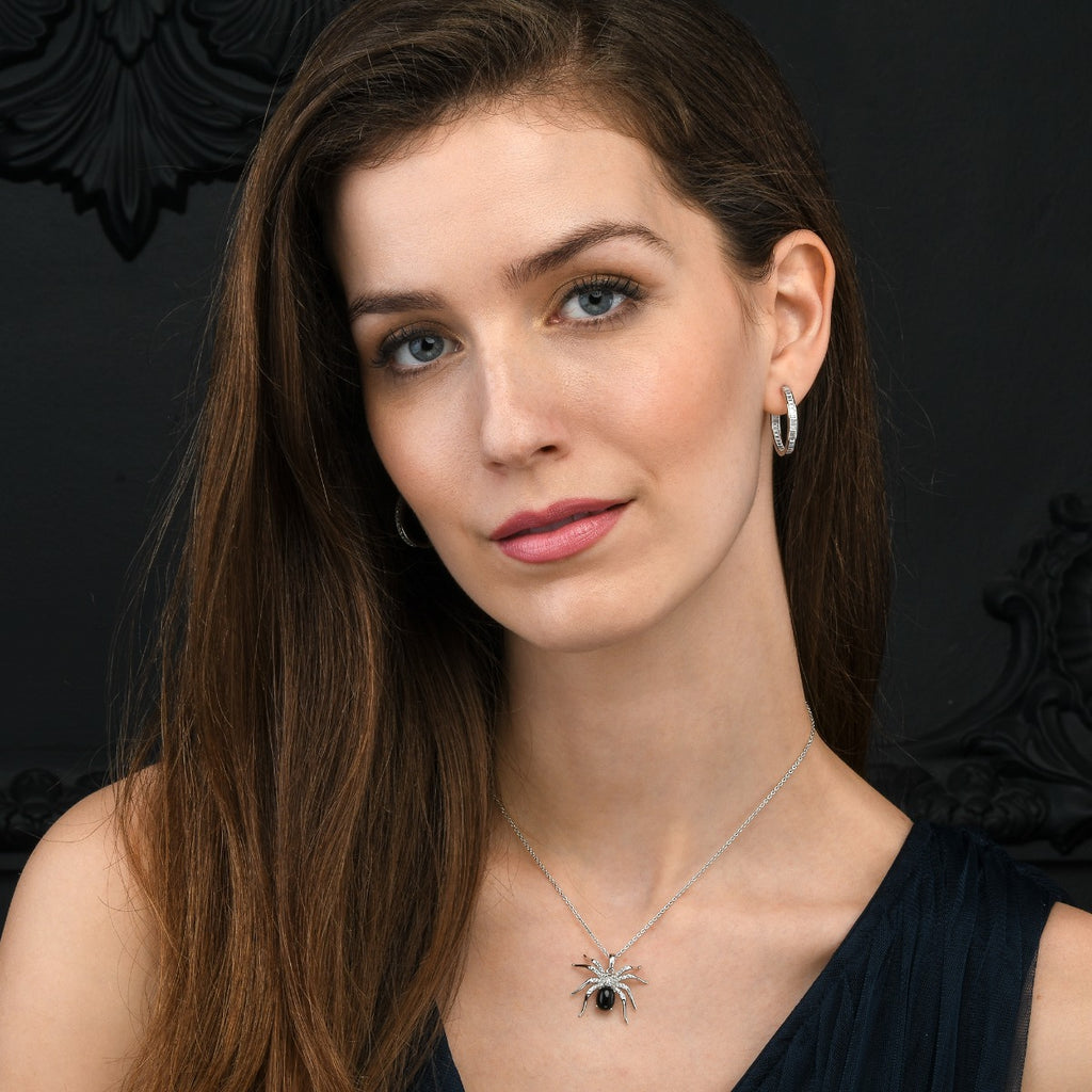 Sterling Silver Black Spider Pendant Necklace