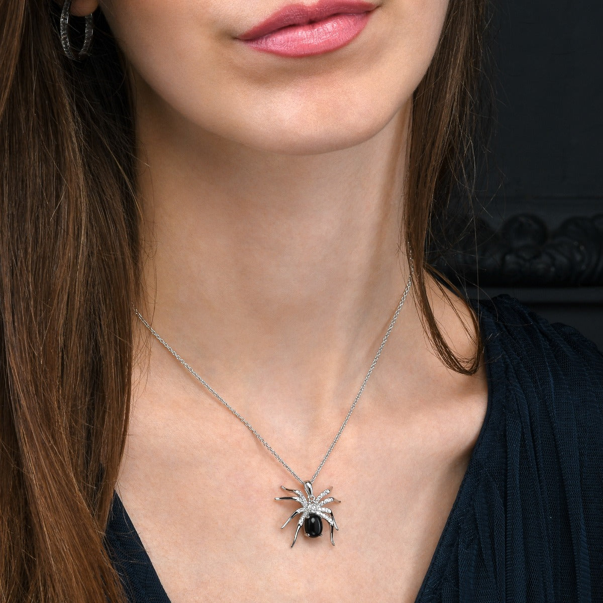 Sterling Silver Black Spider Necklace for women