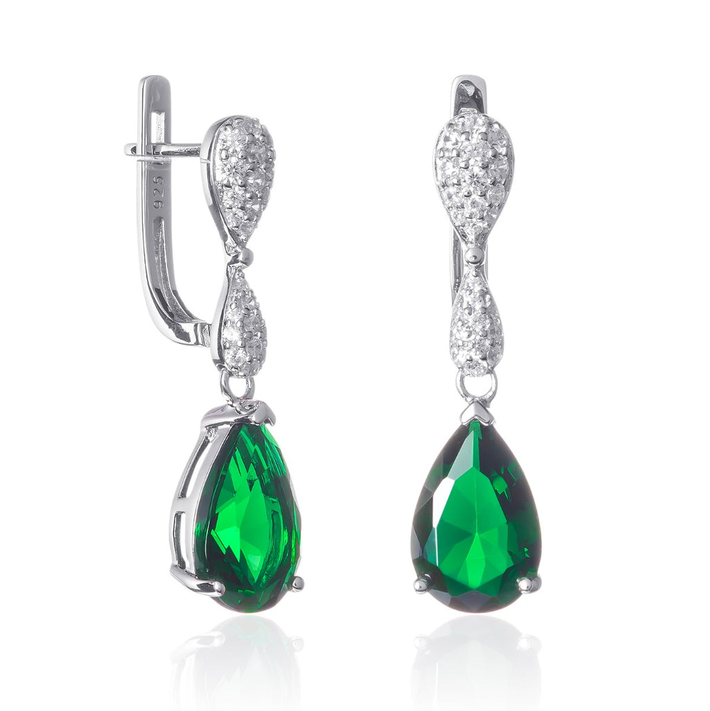 green pear drop earrings in 925 silver