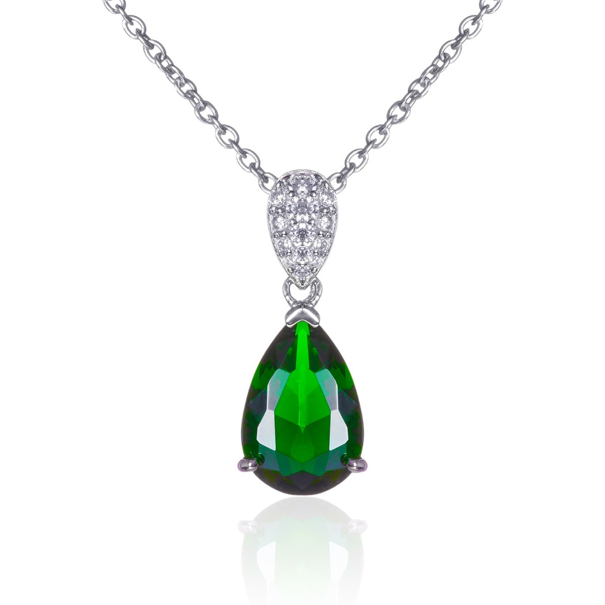 Green drop pendant necklace in 925 sterling silver