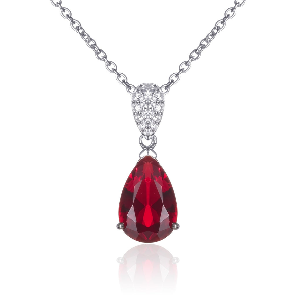 Sterling Silver Red Teardrop Pendant Necklace