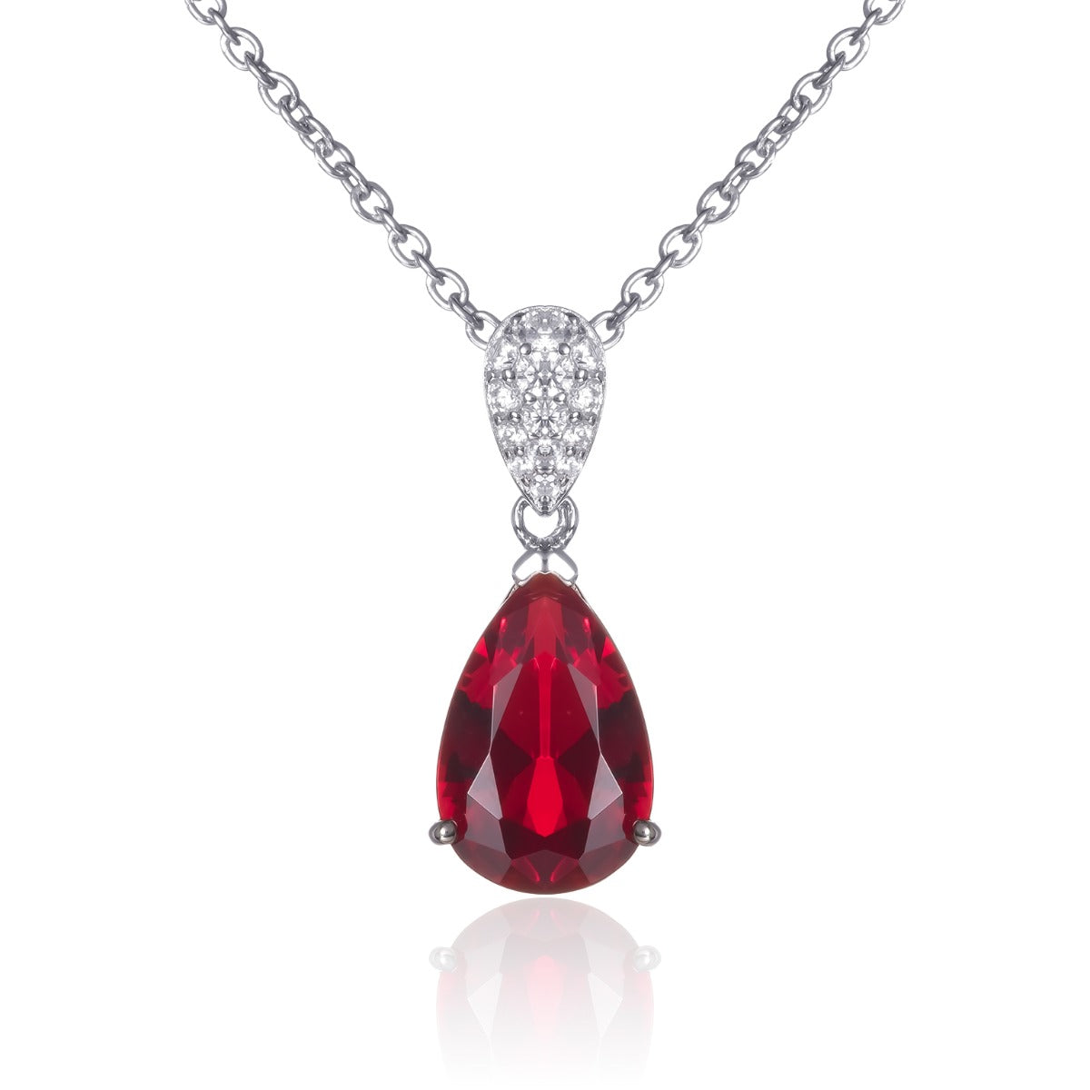 Sterling Silver Red Teardrop Pendant Necklace