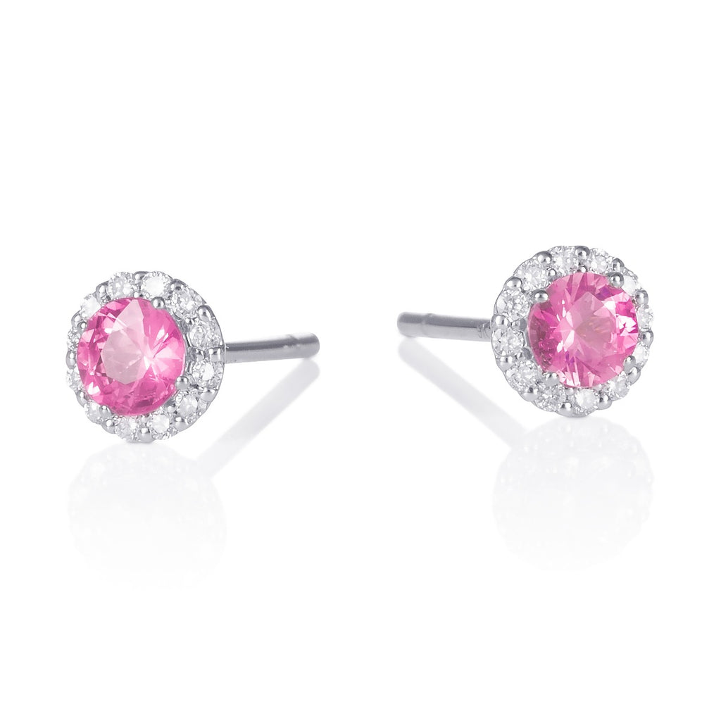 White gold pink sapphire and diamond earrings