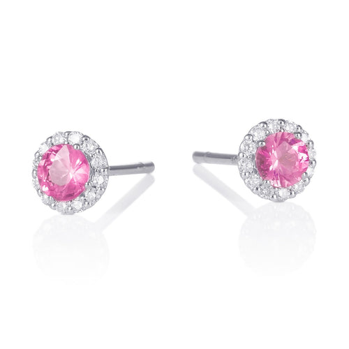 White gold pink sapphire and diamond earrings