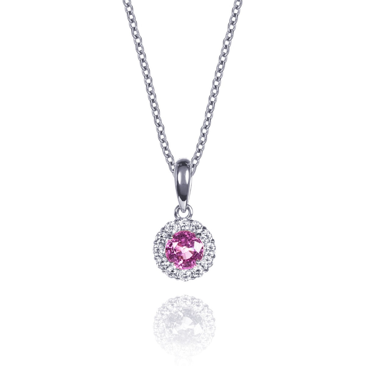 Pink sapphire necklace in 9ct white gold