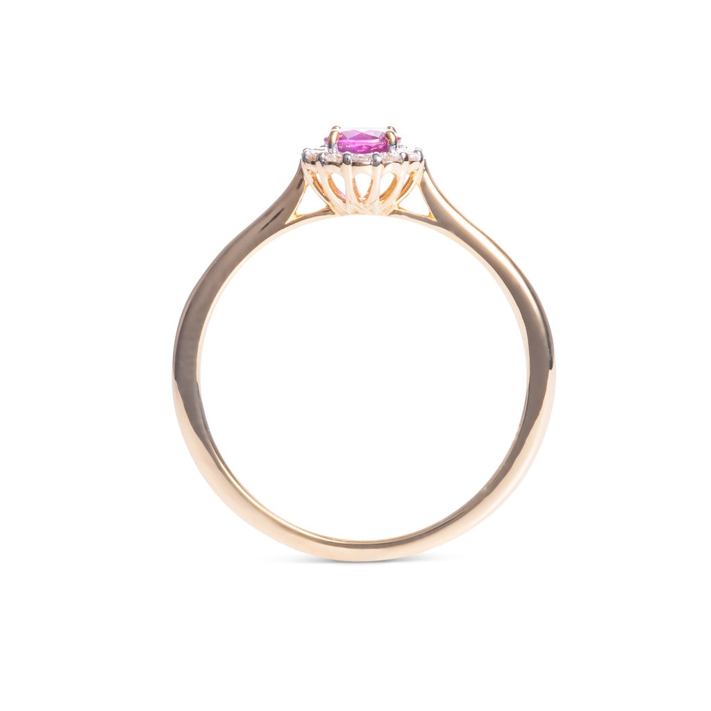Pink Sapphire Ring 0.42ct Pink Sapphire & 0.09ct Diamonds 9K Yellow Gold