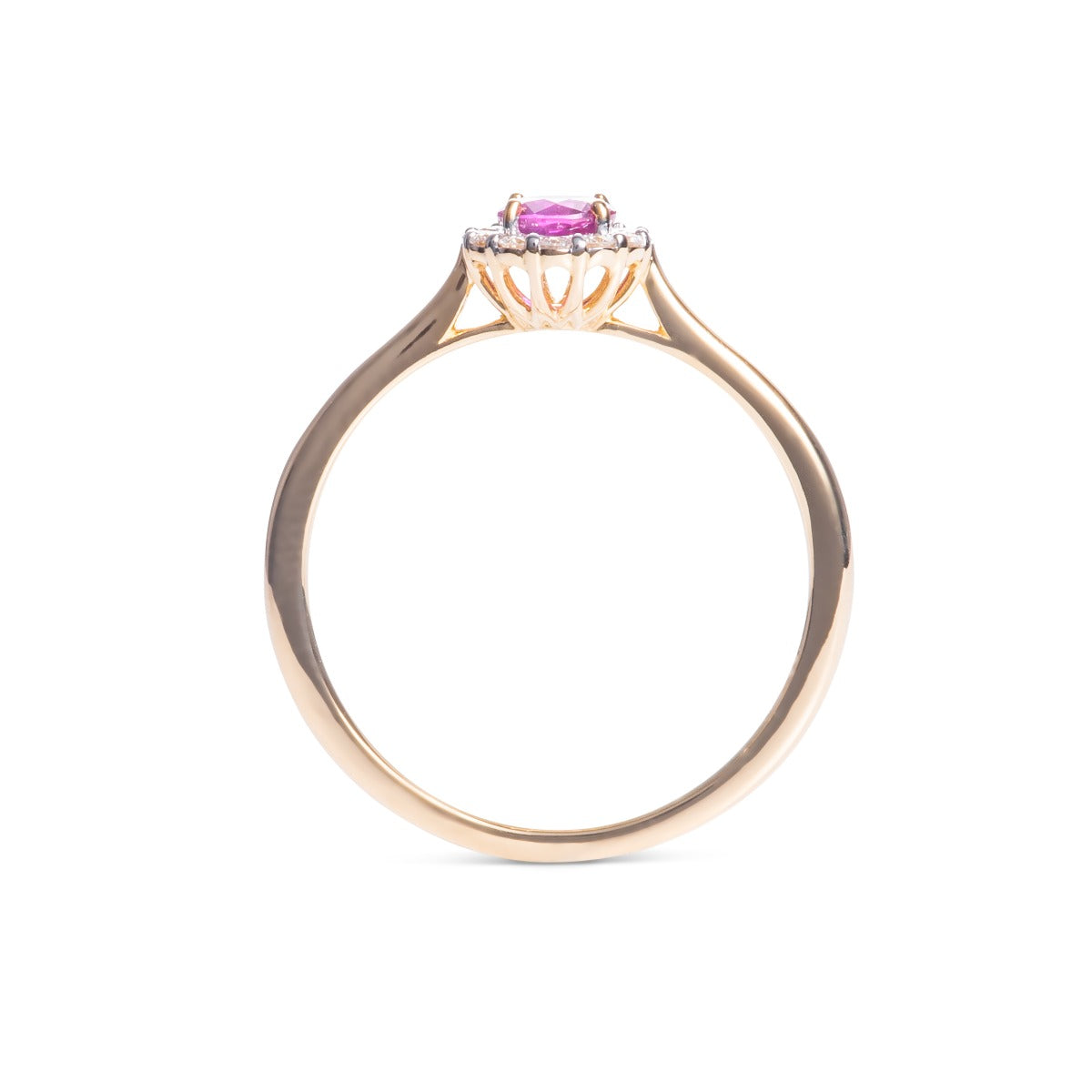 Pink Sapphire Ring 0.42ct Pink Sapphire & 0.09ct Diamonds 9K Yellow Gold