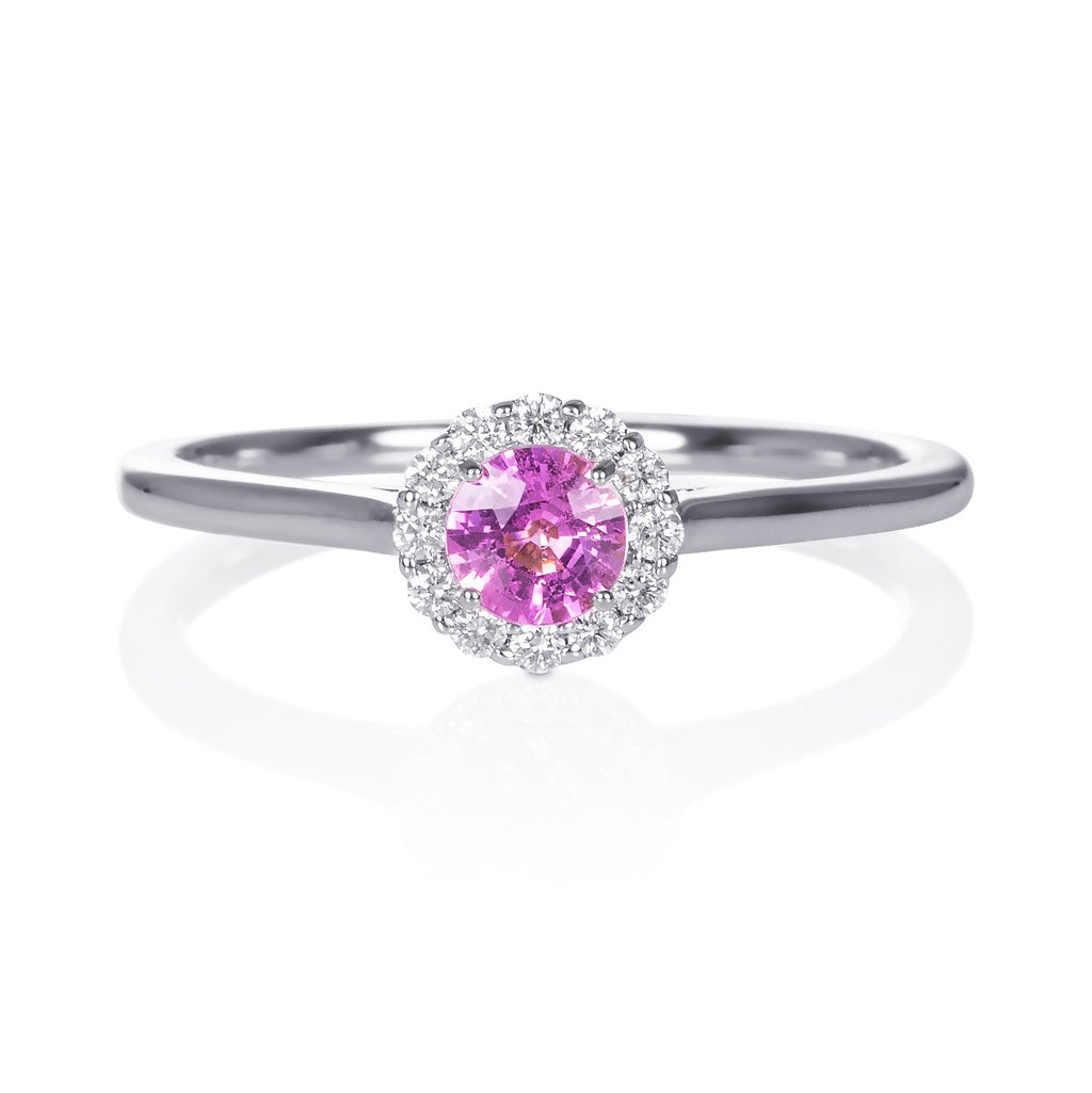 Pink Sapphire Ring 0.42ct Pink Sapphire & 0.09ct Diamonds 9K White Gold