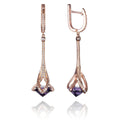 Rose Gold Plated Dangle Earrings with Purple Stones in 925 Silver