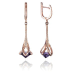 Rose Gold Plated Dangle Earrings with Purple Stones in 925 Silver