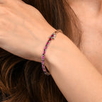 Sterling Silver Rainbow Tennis Bracelet with Baguette-Cut Multicoloured Stones 
