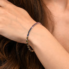 Sterling Silver Rainbow Tennis Bracelet with Baguette-Cut Multicoloured Stones 