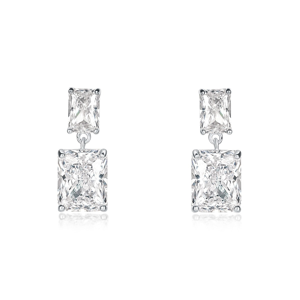 Sterling Silver Cubic Zirconia Double Rectangle Dangle Earrings