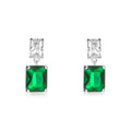 Sterling Silver Double Rectangle Green Dangle Earrings