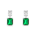 Sterling Silver Double Rectangle Green Dangle Earrings