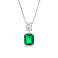 Sterling Silver Green Double Rectangle Drop Pendant Necklace
