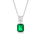 Sterling Silver Green Double Rectangle Drop Pendant Necklace