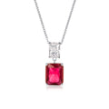 Sterling Silver Red Double Rectangle Drop Pendant Necklace