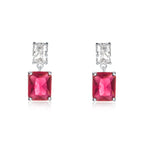 Sterling Silver Double Rectangle Red Dangle Earrings