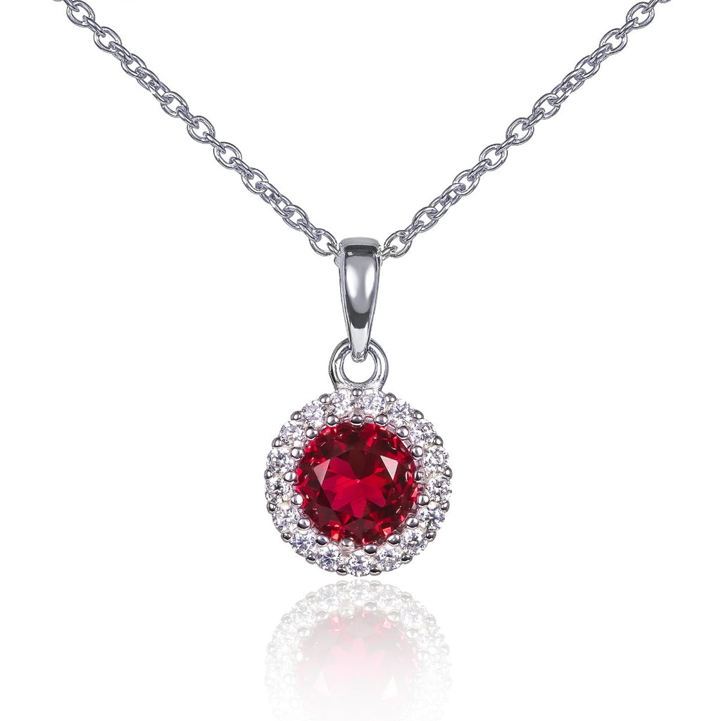 silver pendant necklace with red stone