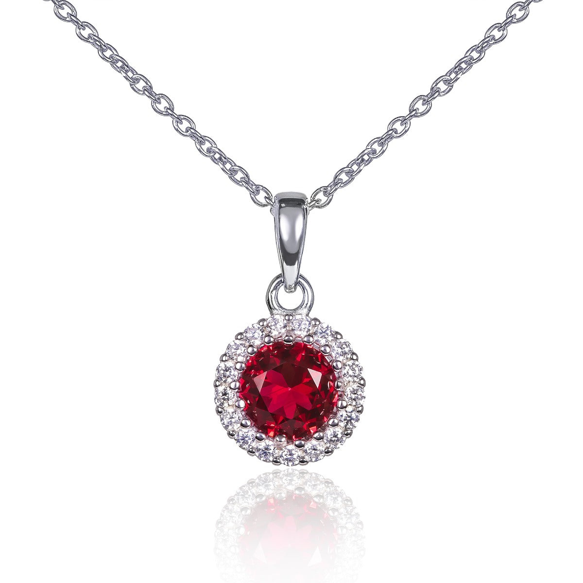 silver pendant necklace with red stone