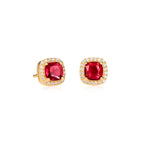 Gold Plated Sterling Silver Cushion Shaped Red Halo Stud Earrings