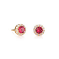 Gold Plated Sterling Silver Red Round Halo Stud Earrings