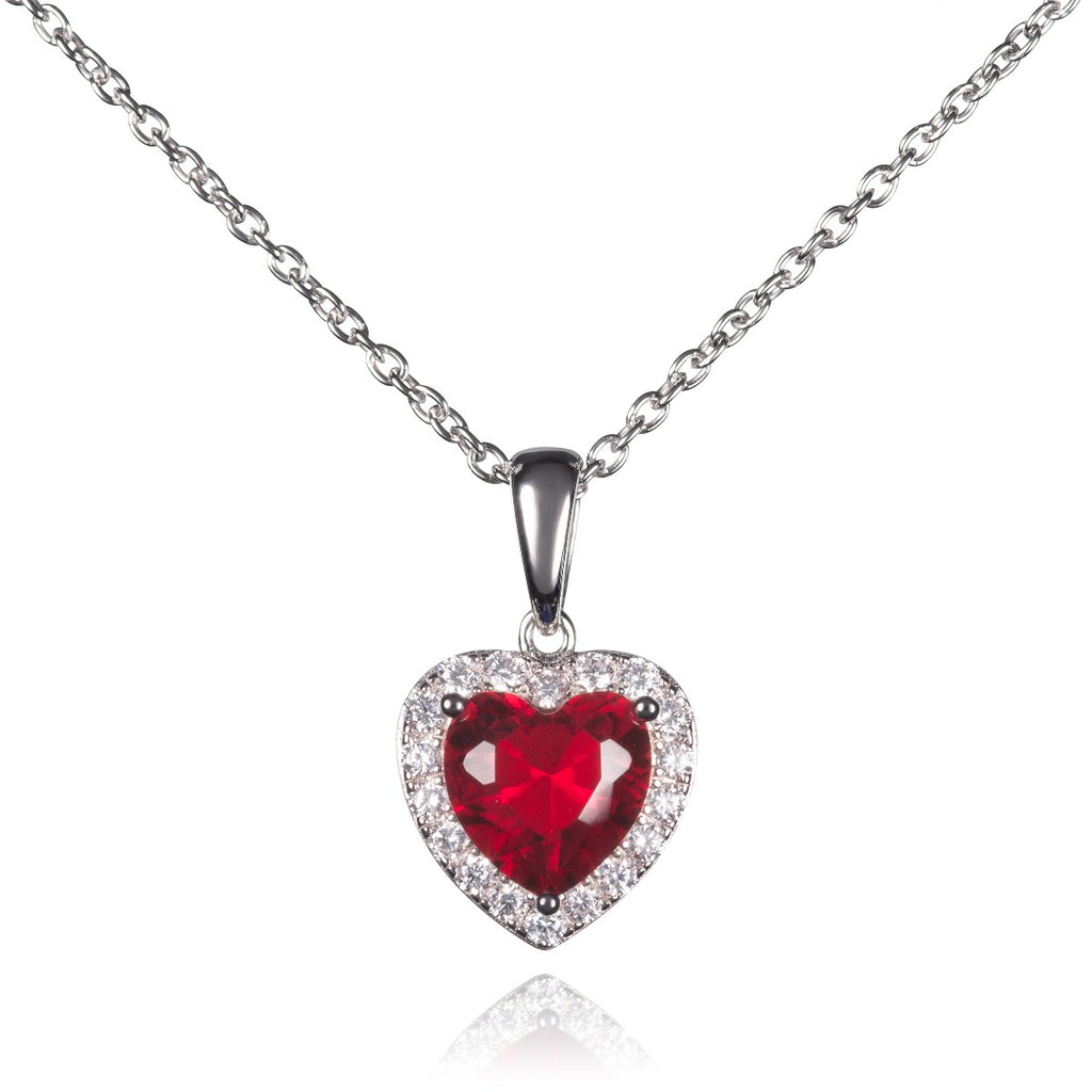 Sterling Silver Red Heart Pendant Necklace