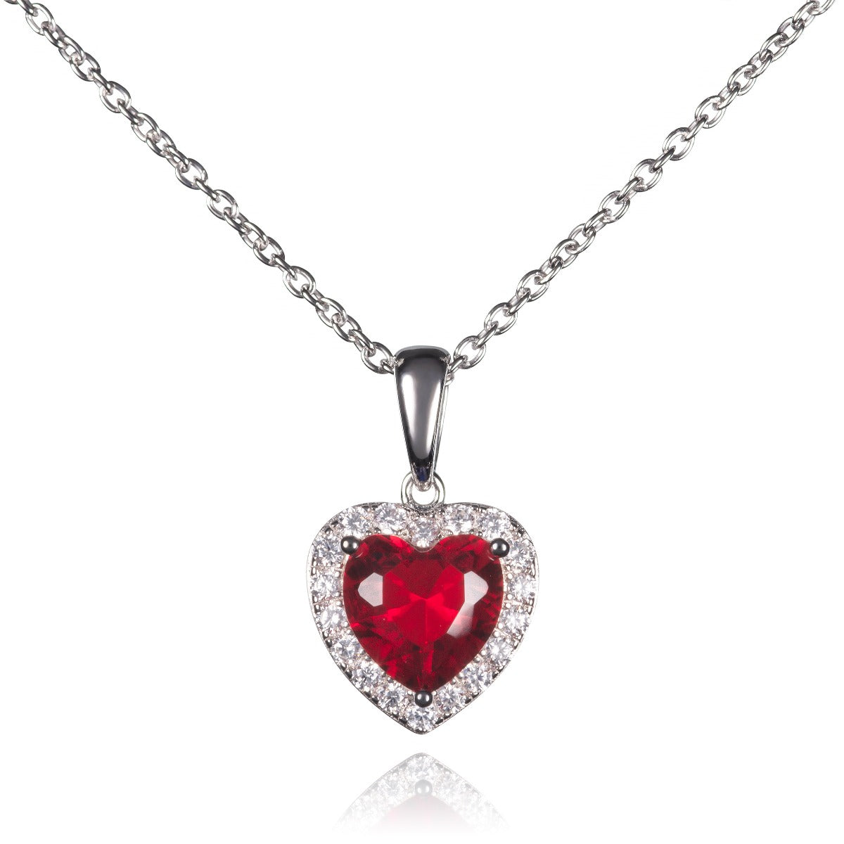 Sterling Silver Red Heart Pendant Necklace