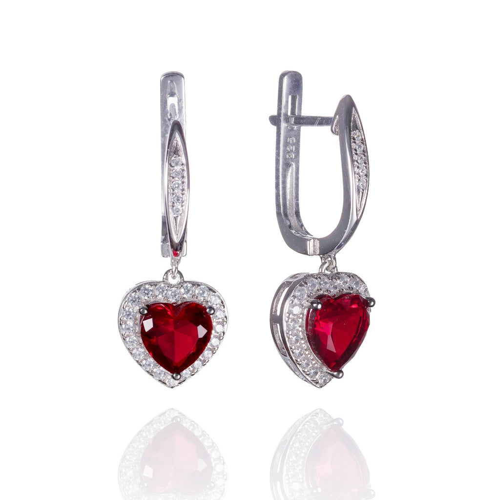 red heart drop earrings in 925 silver