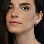 Sterling Silver Red Hoop Earrings with Cubic Zirconia Stones