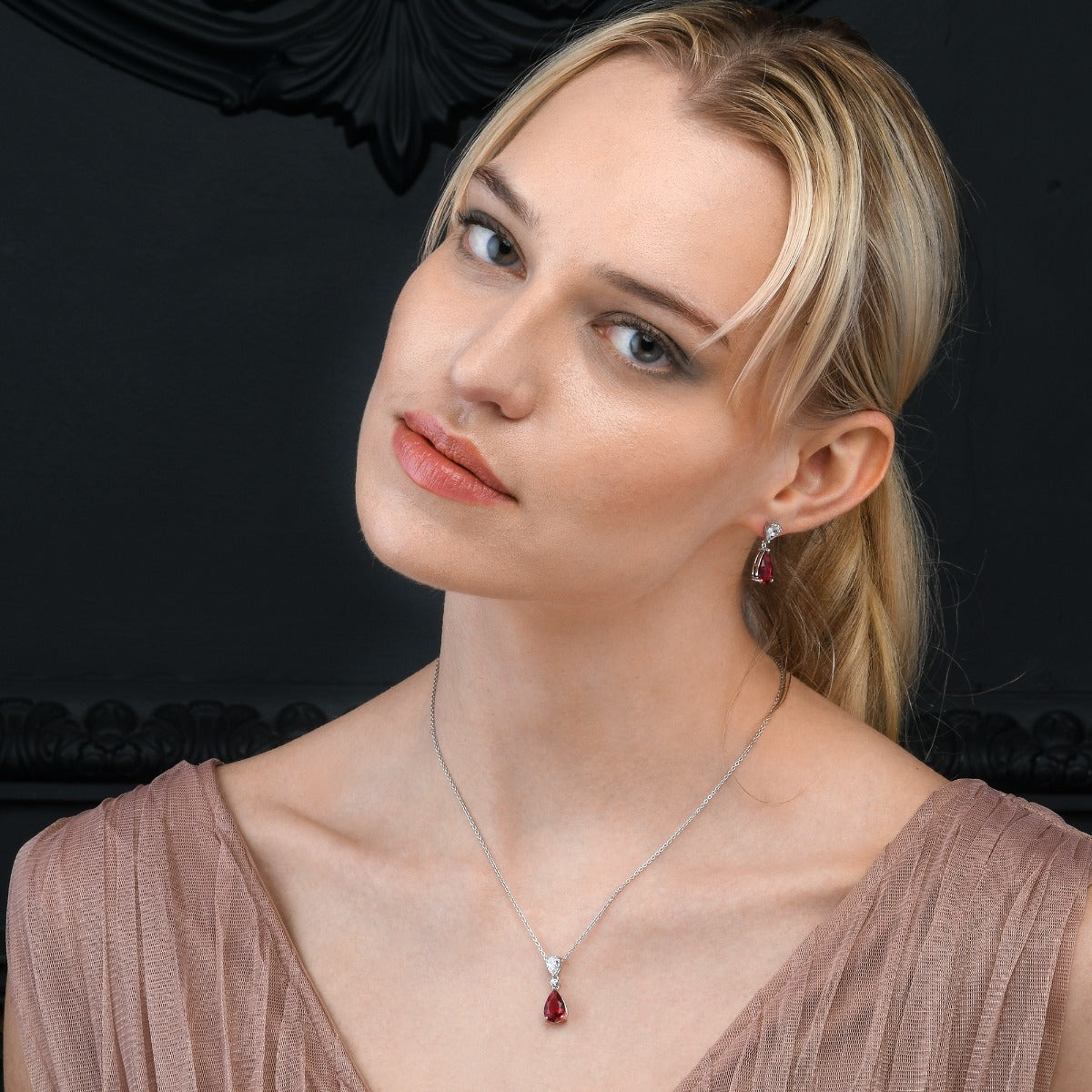 Sterling Silver Red Drop Pendant Necklace