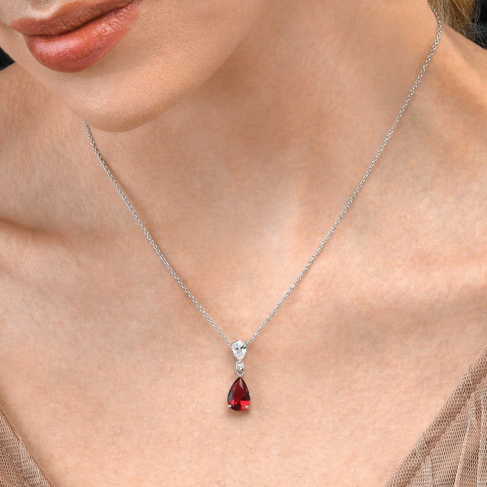 Sterling Silver Red Drop Pendant Necklace