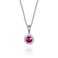 Ruby halo necklace in 9ct white gold
