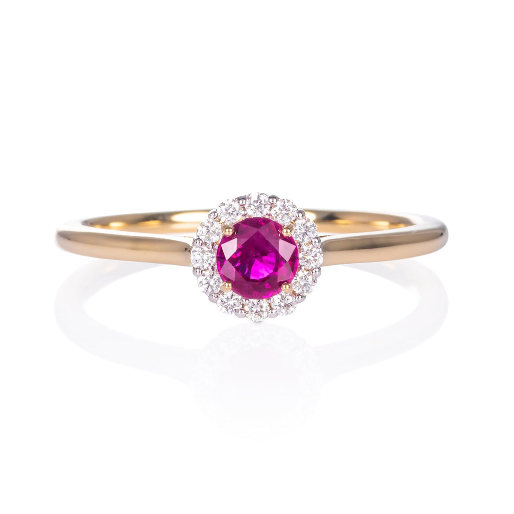 Ruby Ring 0.35ct Round Ruby & 0.09ct Diamonds 9K Yellow Gold
