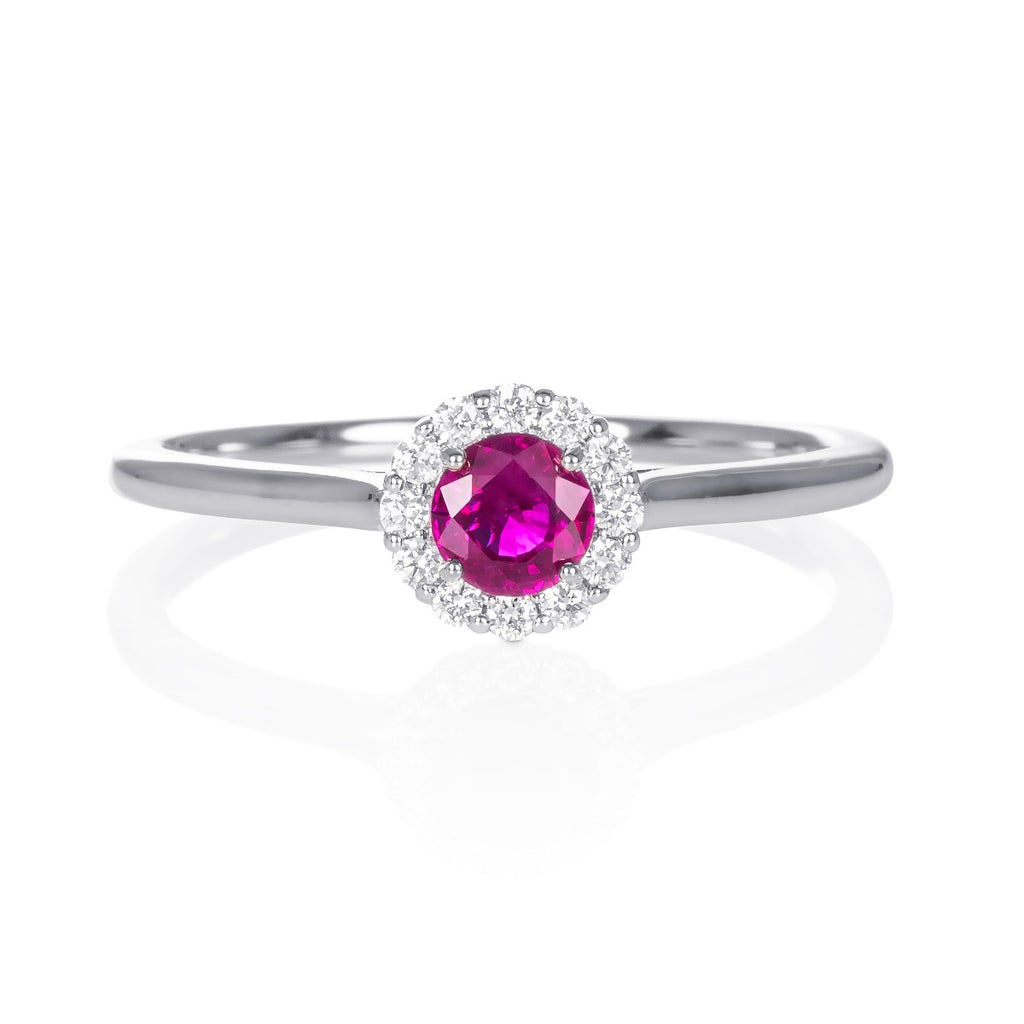 Ruby Ring 0.35ct Round Ruby & 0.09ct Diamonds 9K White Gold