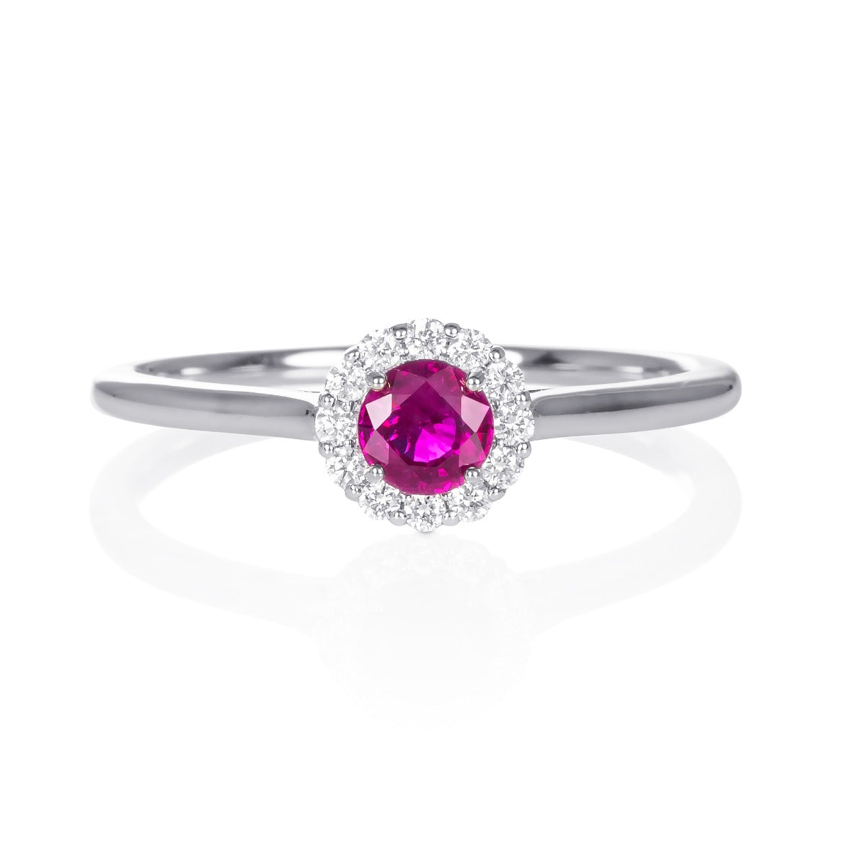 Ruby Ring 0.35ct Round Ruby & 0.09ct Diamonds 9K White Gold