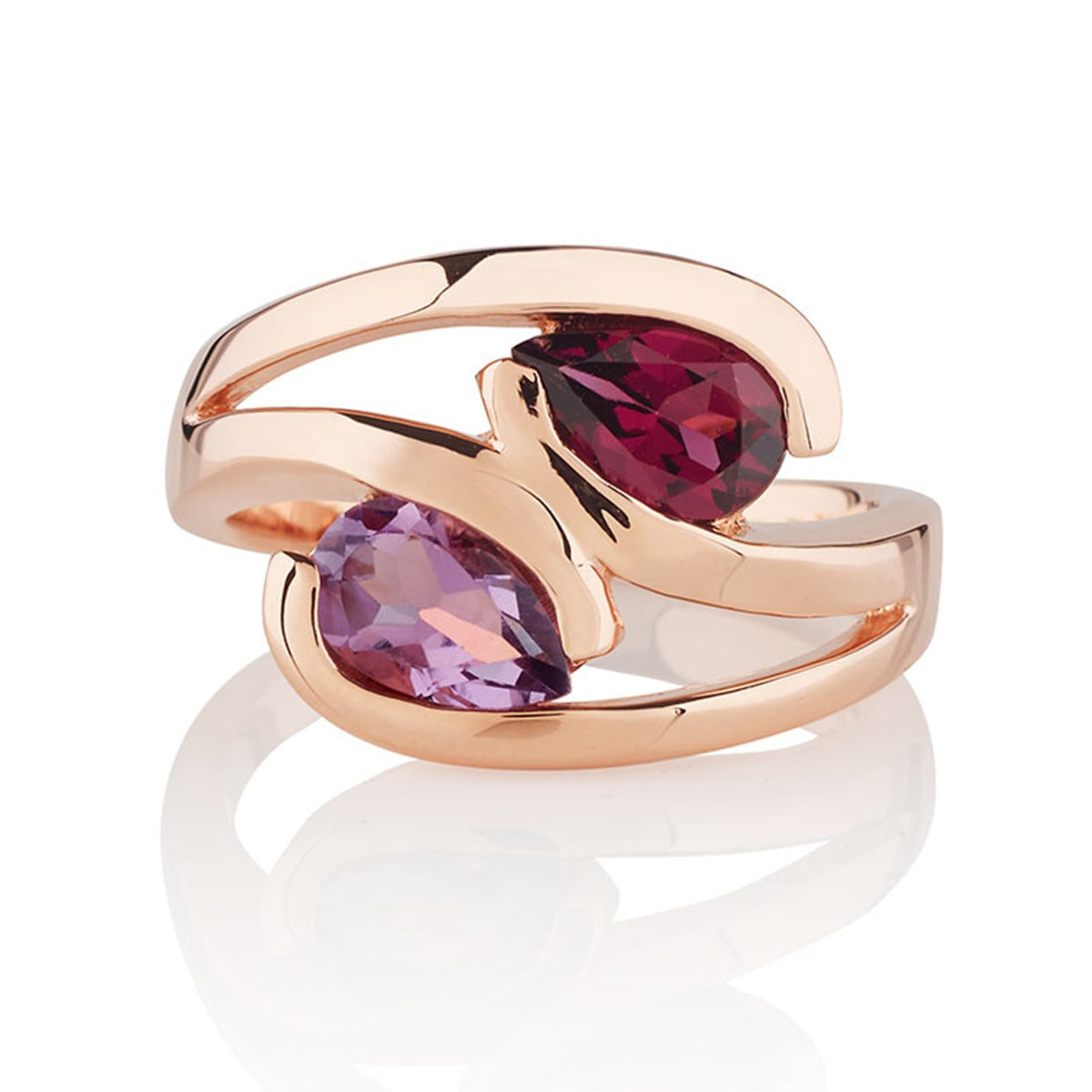 Rhodolite and Amethyst Ring in Rose Gold Vermeil