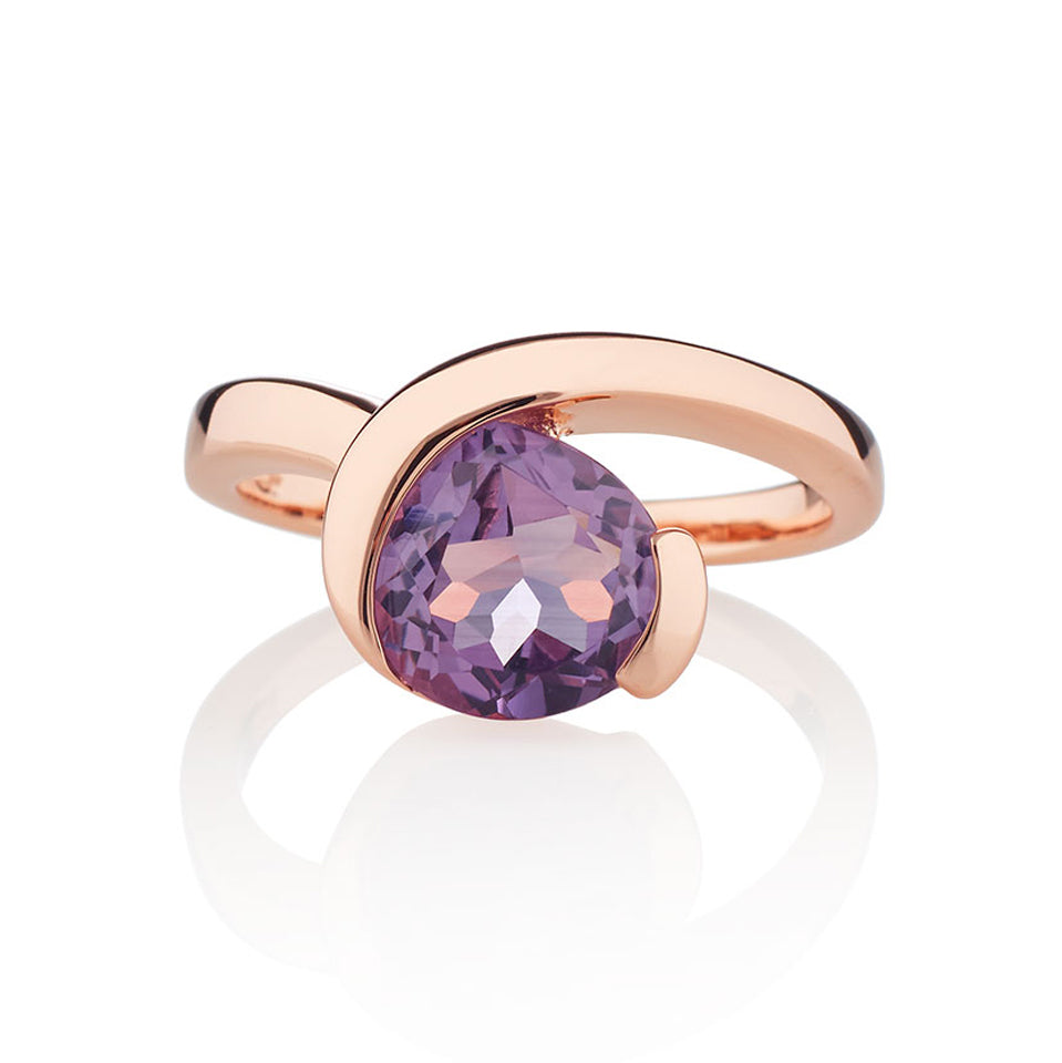 Rose Gold Vermeil Ring with a Pear-Shaped Amethyst Gemstone