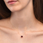Bezel Set Rhodolite Pendant Necklace in Rose Gold Plated Sterling Silver