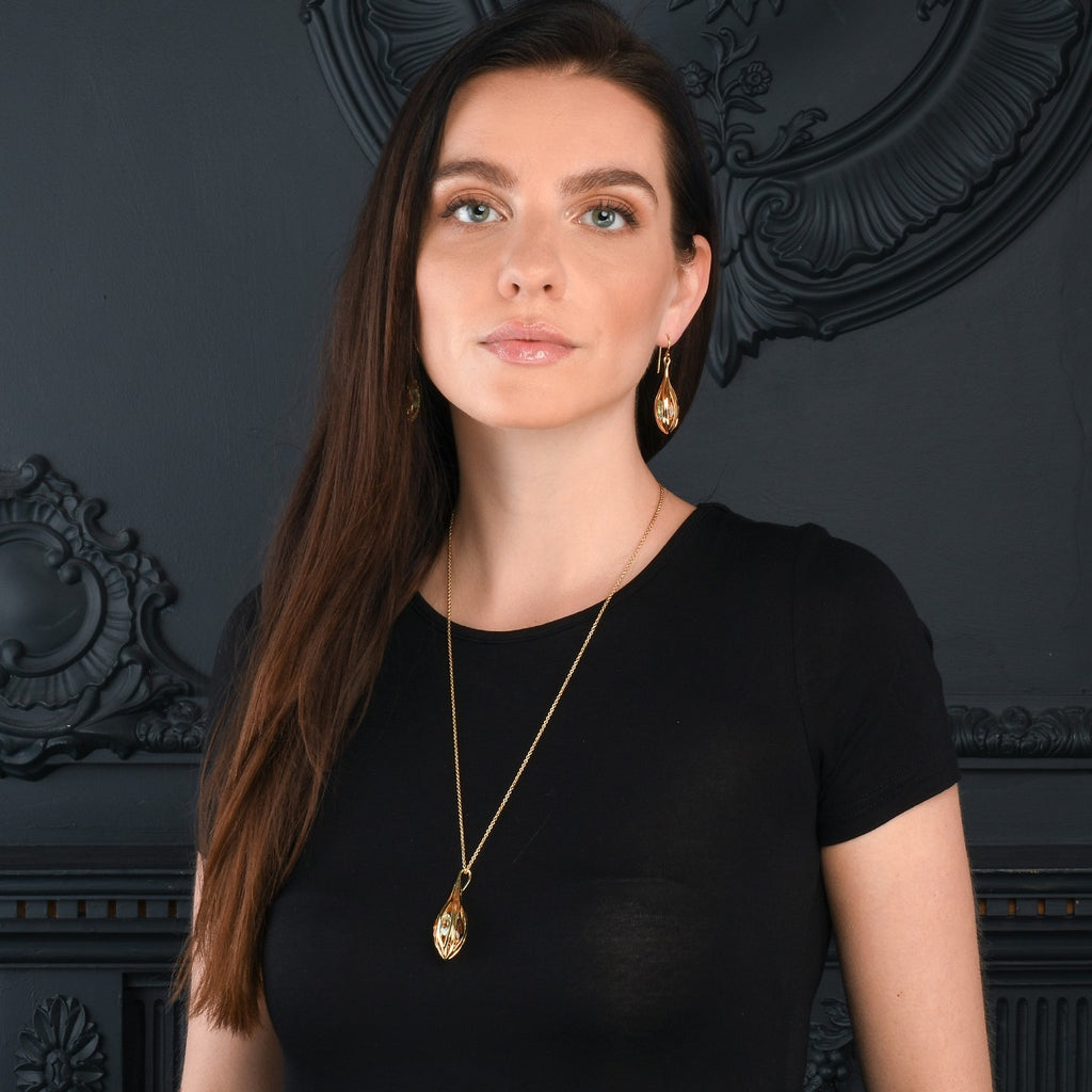 Gold Plated Sterling Silver Long Teardrop Earrings with Multicoloured Gemstones